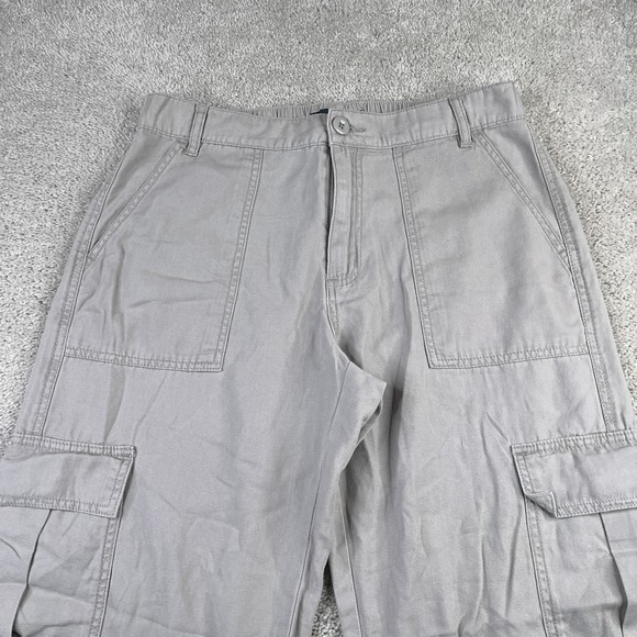 Aeropostale Pants Womens Medium Short Grey Canvas Utility Cargo Wide Leg Baggy - Picture 2 of 16